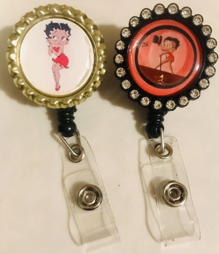 2 BETTY BOOP sexy ID reels badge holders nurse RN LOT - Picture 1 of 4