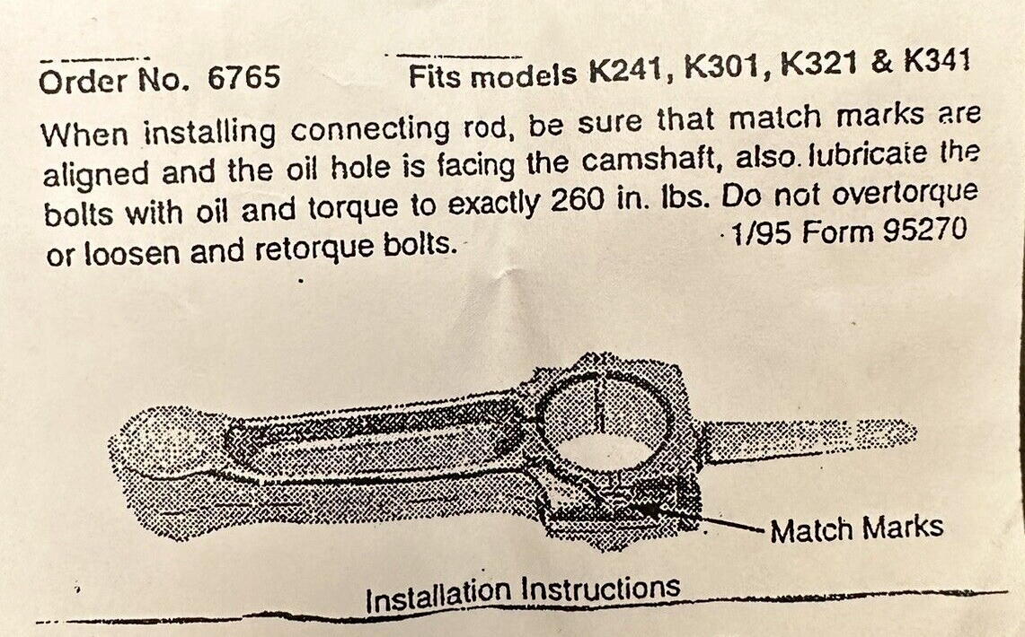 for K181 Kohler ENGINE REBUILD for 8HP KOHLER Piston and Rod are