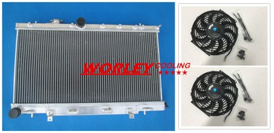 2 ROW 42mm Alloy RADIATOR+Fans FOR SUBARU IMPREZA NEWAGE GDA GDB 2003-07 WRX STI