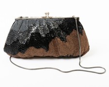 Vintage Seed Beaded Evening Bag Purse Silver Black Copper Jeromes
