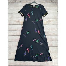 Vintage Copa Cabana Giraffe Print Maxi Dress Womens M Black Gold Made in USA