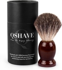 QSHAVE 100% Best Original Pure Badger Hair Shaving Brush Handmade. Real Wood Ba