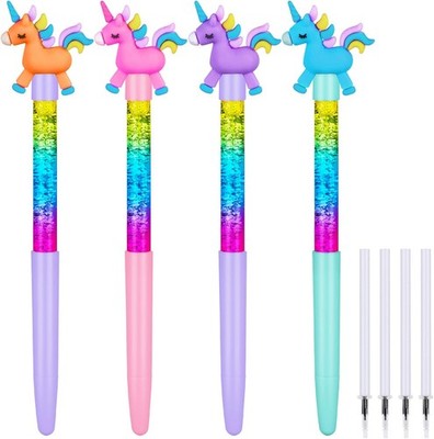 OFFCUP Treibsand Stifte, 4 Stück Glänzender Gel Tintenstift, Niedlicher Einhorn