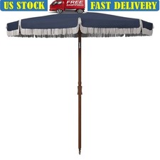Fringe Beach Umbrella Adjustable Tilt Metal Frame Outdoor Patio Umbrella New