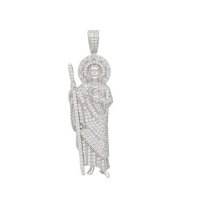 Authentic 925 Sterling Silver Saint Jude Pendant White Gold Plated San Judas Tadeo