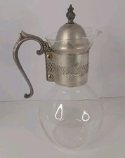 Vintage Corning Pitcher Glass Silver-plated Neck & Handle & Lid MCM Mid Century