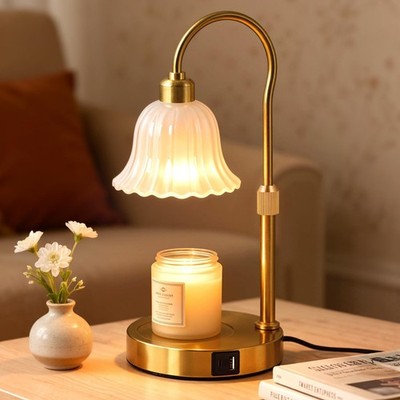 DomeStar Gold Candle Warmer Lamp, Flower Wax Melt Lamp with Timer Cottage Cor...