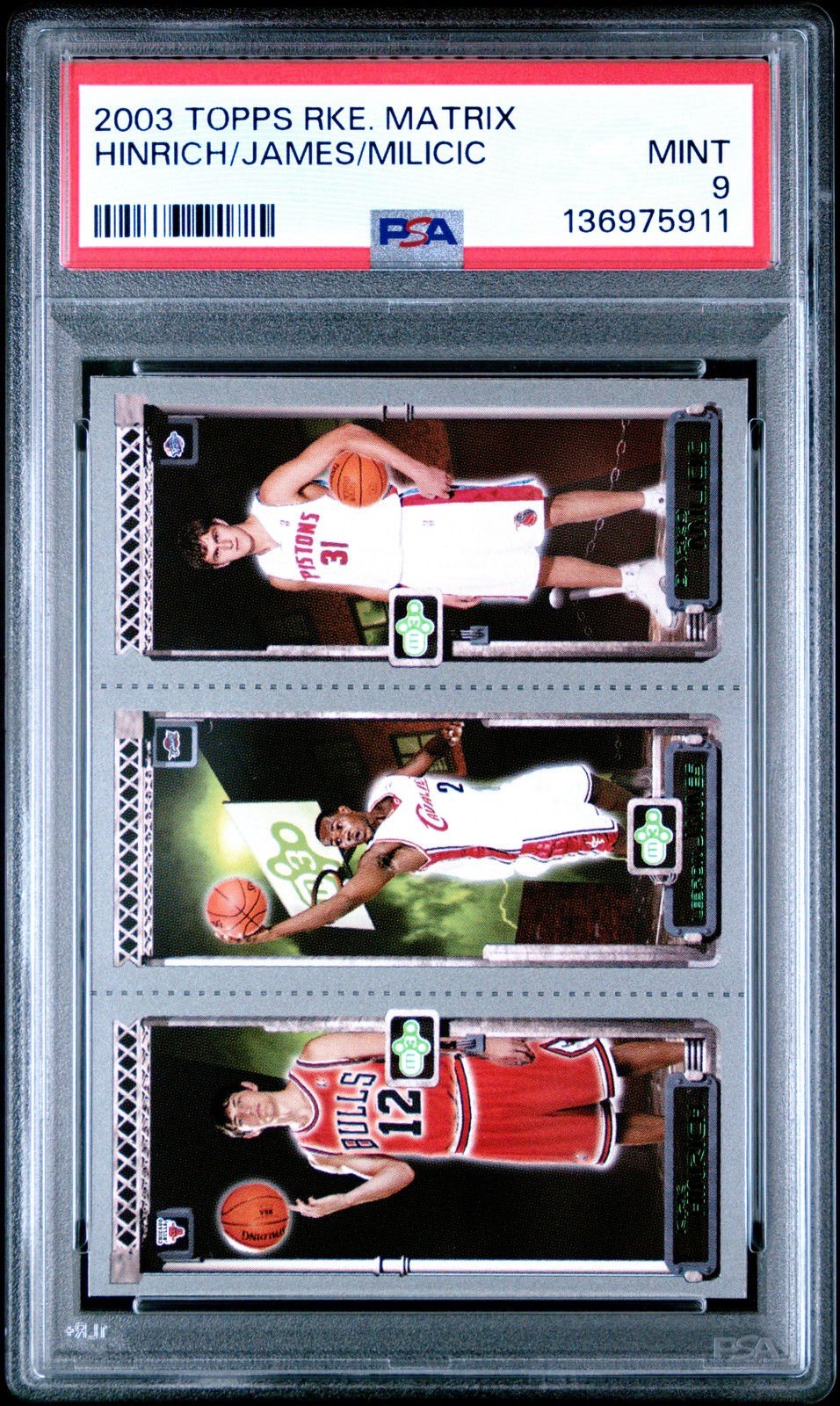 2003 TOPPS RC MATRIX DARKO MILICIC/KIRK HINRICH/LEBRON JAMES ROOKIE RC PSA 9