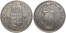 Hungary - Hungary 100 Huf 1991 - Pope s Visit - 12g, Ø 32.1mm Km#682