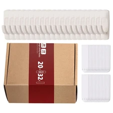 20 White Large Utility Hooks, 32 Strips, 5 lbs, Damage-Free Adhesive, Removable