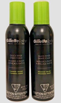 2 Pack Gillette Labs Quick Rinse Shave Foam With Vitamin B3 & Sea Kelp 8.1 oz Ea