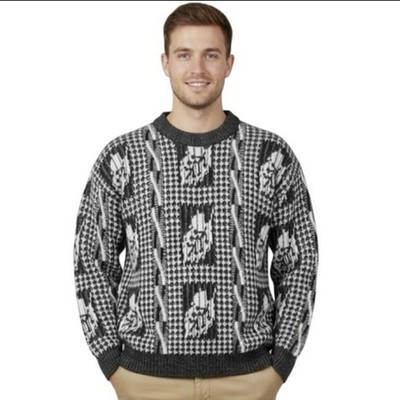 VTG Monochrome Abstract Pattern Knit Pullover Sweater L Cosby Retro 90s Hiphop
