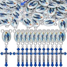 Rosary Making Kits Supplies Cross and Center Medal Charm Alloy Picture Religi...