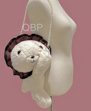 White Teddy Bear Plush Crossbody Bag Purse Pearls Strap
