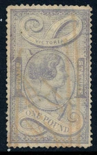 1871 Victoria, Australia used fiscal, revenue stamp £1, BF15B, Purple