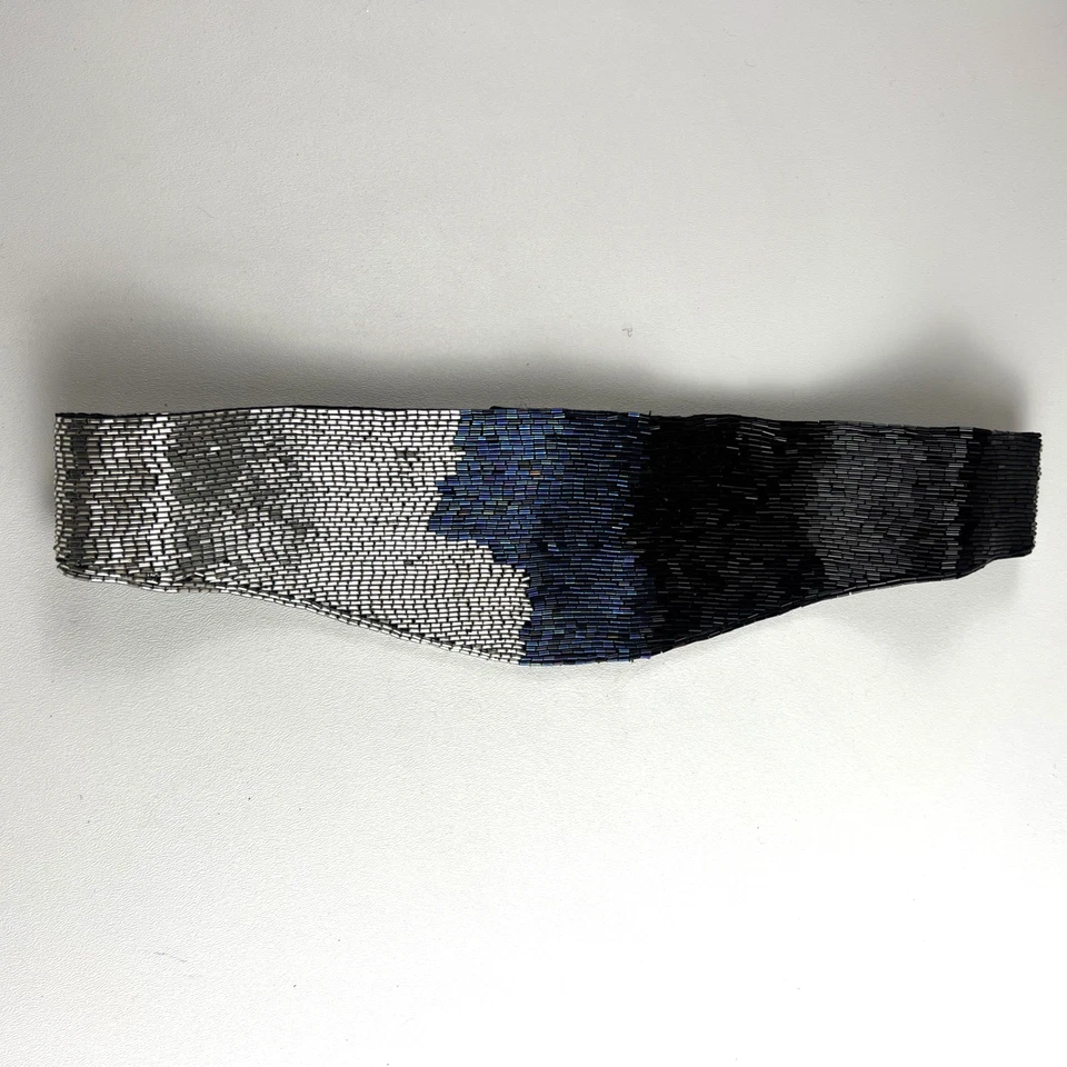 Beaded Belt Cummerbund Black Grey Blue Silver  34” - Image 3 of 4