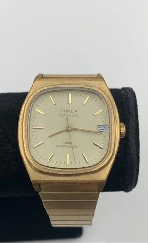Vintage Timex Mens Gold Tone Water Resistant Automatic Wristwatch Works