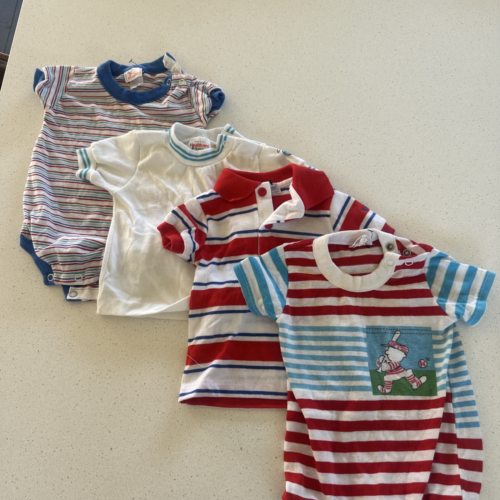 VTG Oshkosh Collared  Polo Shirt Sz 9 Month Blue Buster Brown Health-tex