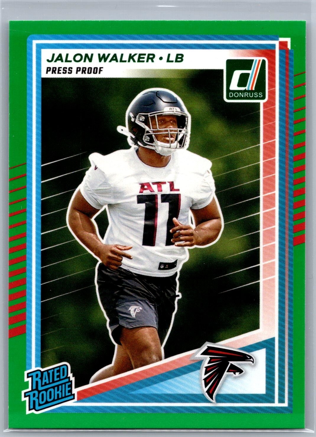 2025 Panini Donruss Green Press Proof Rated Rookie Jalon Walker Falcons