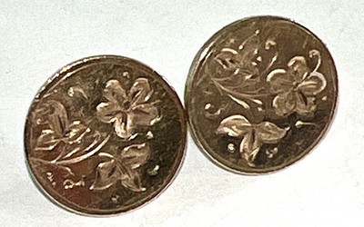 Antique Gold Bean Back VICTORIAN Round Cuff Links Patent Date 1880 Etched Design