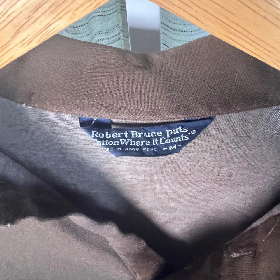 De Colección Robert Bruce Para Hombres Marrón Manga Corta Cuello Bolsillo Polo Mediano LEER Foto 4 de 4
