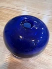 Cobalt Blue Blenko Round Glass Vase Vintage Handblown