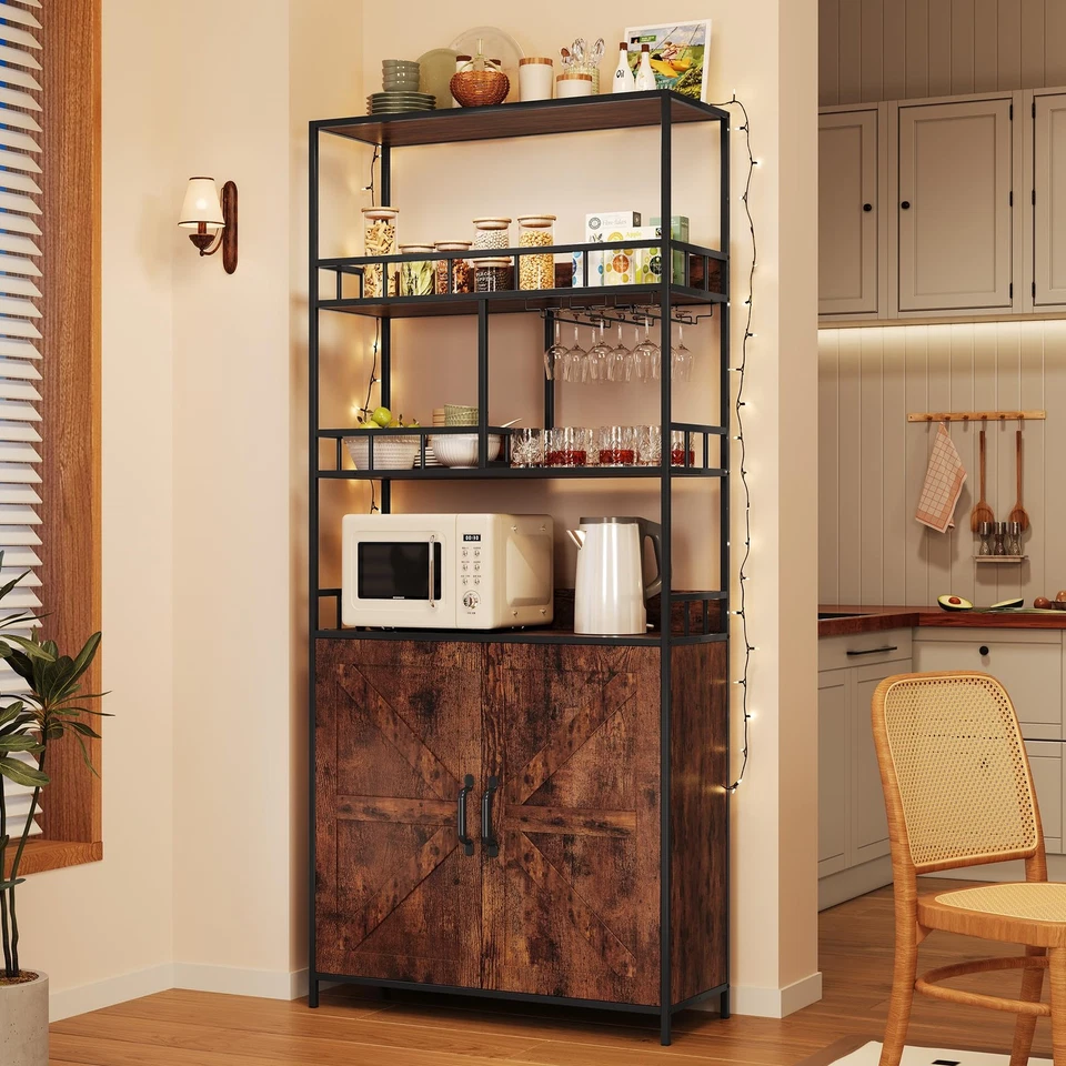 Baker Rack w/Storage Cabinet ,Kitchen Microwave Stand ,Coffee Bar Wine Cabinet - Image 4 of 4