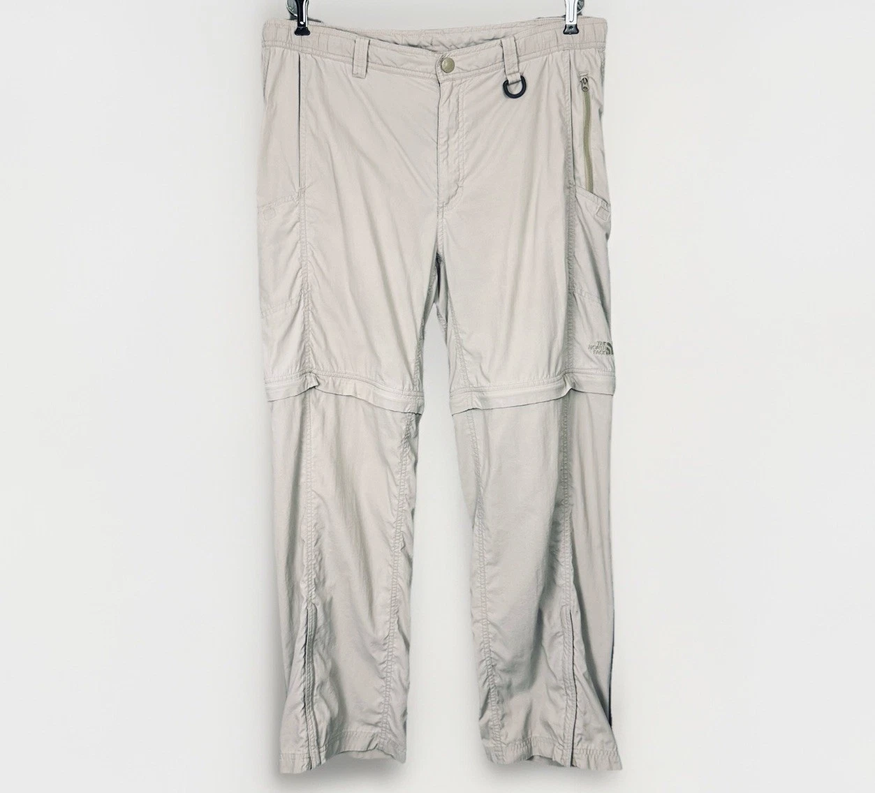 The North Face Convertible Ripstop Pants Mens LG Khaki Nylon Cargo Outdoor Logo