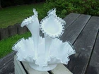 MINTY! Pre Logo Fenton 10"H 3 Horn Silver Crest EPERGNE Fruit Bowl Set