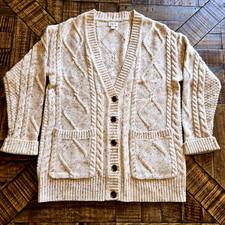 J. Crew Donegal Cable Knit Cardigan Sweater Size Small Oatmeal Speckled