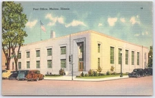 Vintage Post Office Moline Illinois Linen Postcard Tichnor Bros