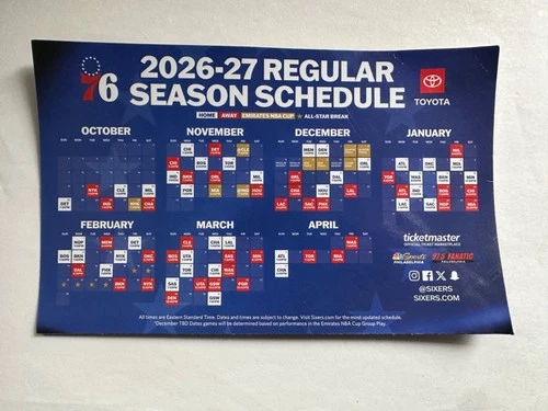 2026-2027 Philadelphia 76ers NBA Sixers Schedule Magnet SGA Stadium Giveaway BIN - product listing photo
