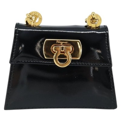 Salvatore Ferragamo Pouch Gancini Bag Patent leather Black Gold