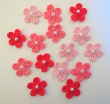 Crochet Flowers Appliques Small 15 pcs Pink Shades Scrapbook Cradmaking Crafts