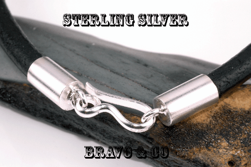 Genuine Leather and Sterling Silver Choker Men Necklace 3N-509 - Bild 4 von 5