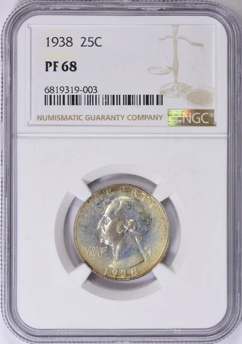 1938 Washington Quarter NGC Proof-68 (Toned), $8750 Guide Value. Lot # 637