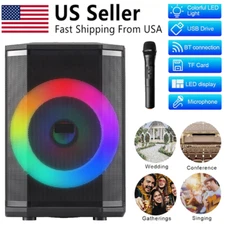 8" 9500W Bluetooth Party Speaker Tiltable Bass LED Wireless Mic FM USB AUX TF