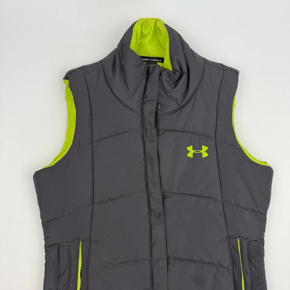 Chaleco acolchado Under Armour semi ajustado cremallera completa/a presión sin mangas gris verde talla S Foto 3 de 4