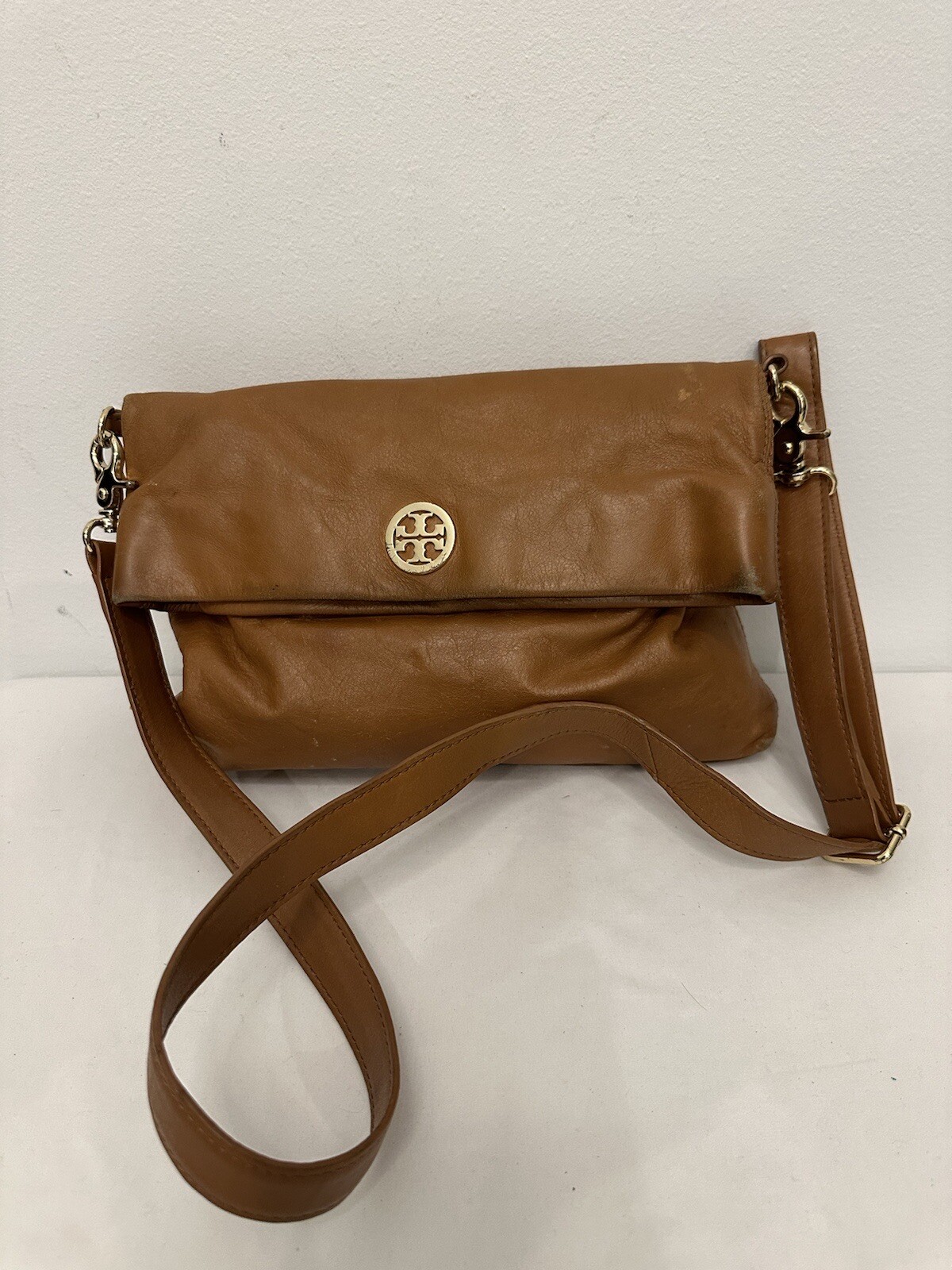 Tory Burch Dena Foldover British Tan Soft Leather Crossbody Messenger