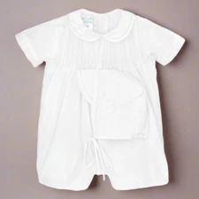 NWT Petit Ami Boys White Pintuck Romper Hat 9 Months Baby Jon Jon Christening 9M