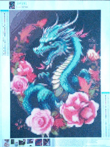 5D Diamant Kunst Malerei Drache und Rosen 30x40cm (12""x14") - FERTIG - Bild 3 von 5