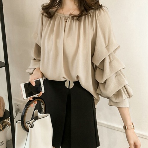 Lady Chiffon Shirt Off Shoulder Ruffle Pleated Flare Sleeve Blouse Top Frill New - Picture 7 of 15