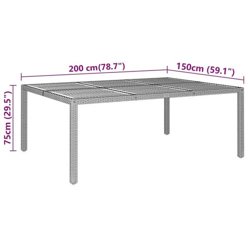 vidaXL Garden Table 200x150x75 cm Acacia Wood and Poly Rattan Black - Picture 5 of 5