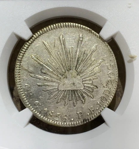 1856 GO PF MEXICO 4 REALES SILVER COIN NGC AU
