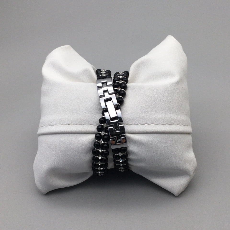 Kimio Watch Women 29mm Silver Tone Black Beaded Wrap Band New Battery 13.5" - Image 3 of 4