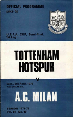 UEFA - Ec III Semi Final 71/72 Tottenham Hotspur - AC Milan / Milan 05.04.1972 - Photo 1/4