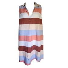 Liz Claiborne Shirt Dress Womens 18W Pink Blue Striped Beachy Vacation Summer