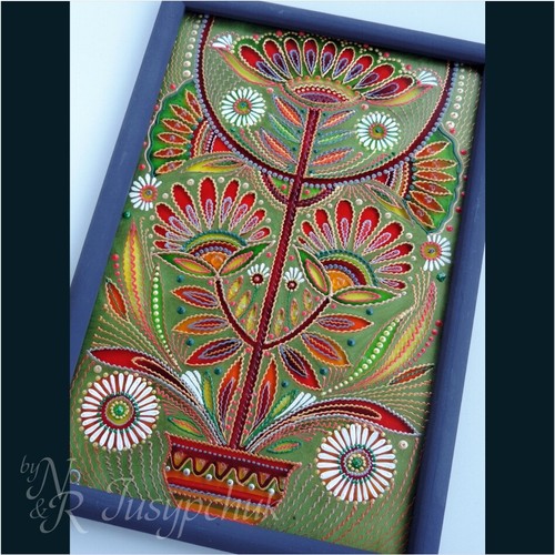Pintura popular tradicional ucraniana sobre vidrio hecha a mano decoración de pared enmarcada 14x20 cm - Imagen 3 de 11