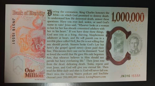 100 KING CHARLES CORNATION Replica Million Note Bill Gospel Tract LIMTED EDITION - Picture 3 of 3