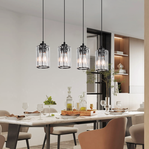 4 Flammig Gerade E27 Kristall Pendelleuchte ohne Glühbirnen für Esszimmer Küche - Bild 4 von 9